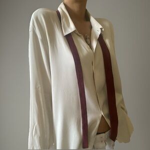 Vintage Suede Leather Maroon Skinny Tie Unisex